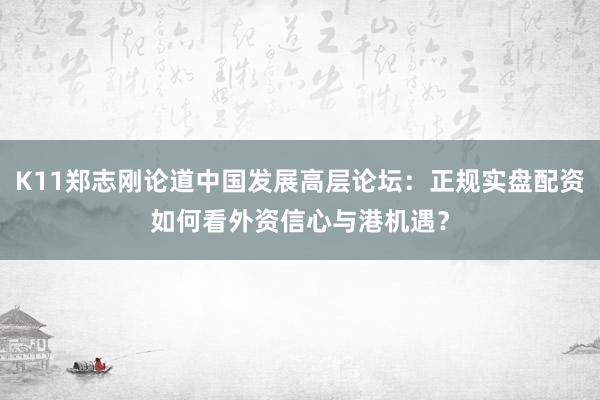 K11郑志刚论道中国发展高层论坛：正规实盘配资如何看外资信心与港机遇？