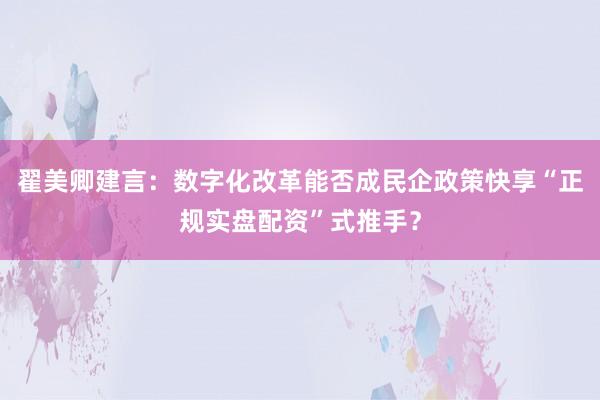 翟美卿建言：数字化改革能否成民企政策快享“正规实盘配资”式推手？