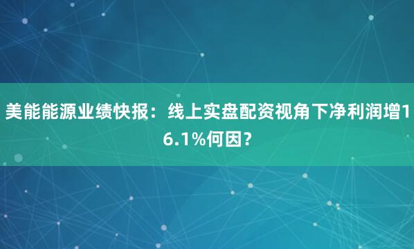 美能能源业绩快报：线上实盘配资视角下净利润增16.1%何因？