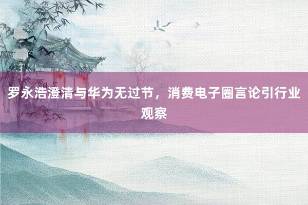 罗永浩澄清与华为无过节，消费电子圈言论引行业观察