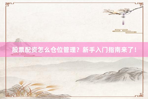 股票配资怎么仓位管理？新手入门指南来了！